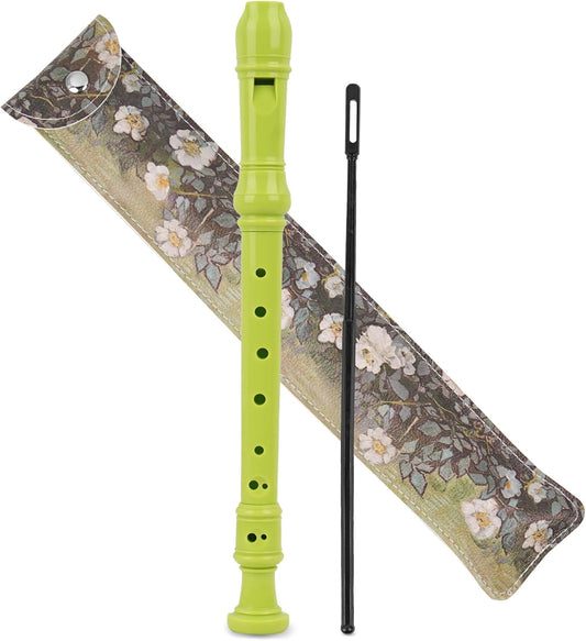 Recorder Instrument for Beginner Adults,8-Hole Soprano Descant Recorder Music Flute with with Cleaning Rod & Leather Case For Home Entertainment(2-Green Rose)