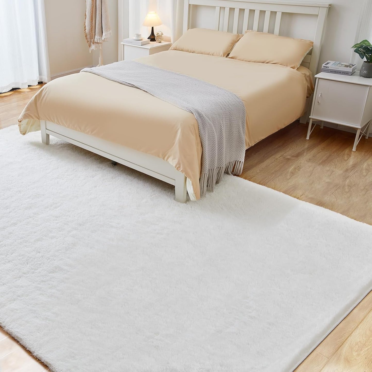 8x10 White Area Rug, Fluffy Plush Rugs for Bedroom, Non Slip Shag Indoor Carpet for Living Room, Nursery, Front Room, Room Decor