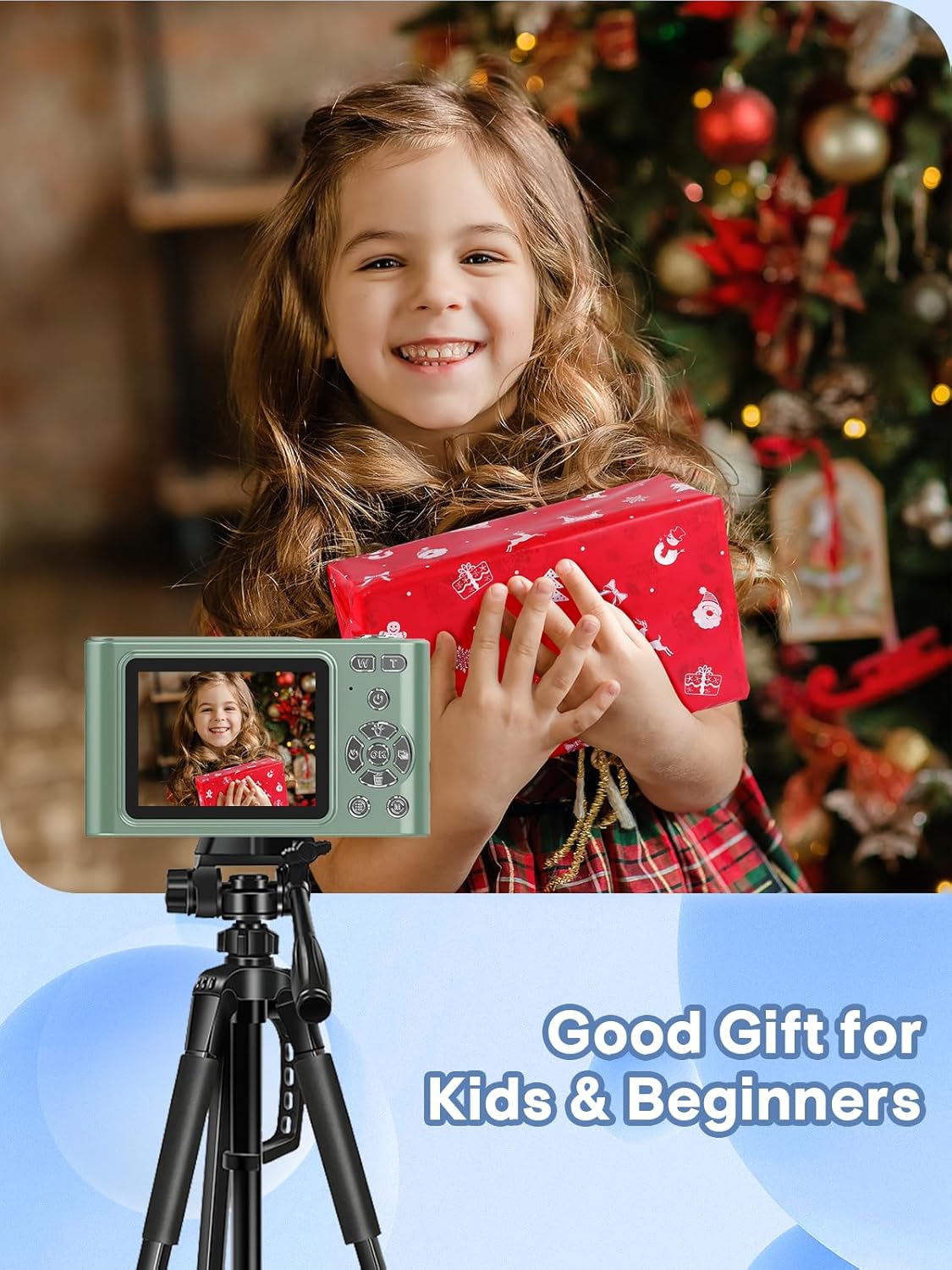 Digital Camera, 44MP Full HD 1080P Point and Shoot Camera with 64GB Card, Anti Shake 16X Zoom Compact Volg Cameras, Portable Small Camara Gift for Kids, Ages Teen Girl Boy - Green