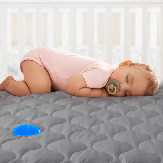 Yoofoss Waterproof Crib Mattress Protector, Quilted Crib Mattress Pad Cover Soft and Breathable, Machine Washable Toddler Mattress Protector for Standard Baby Crib Size 52''x28''