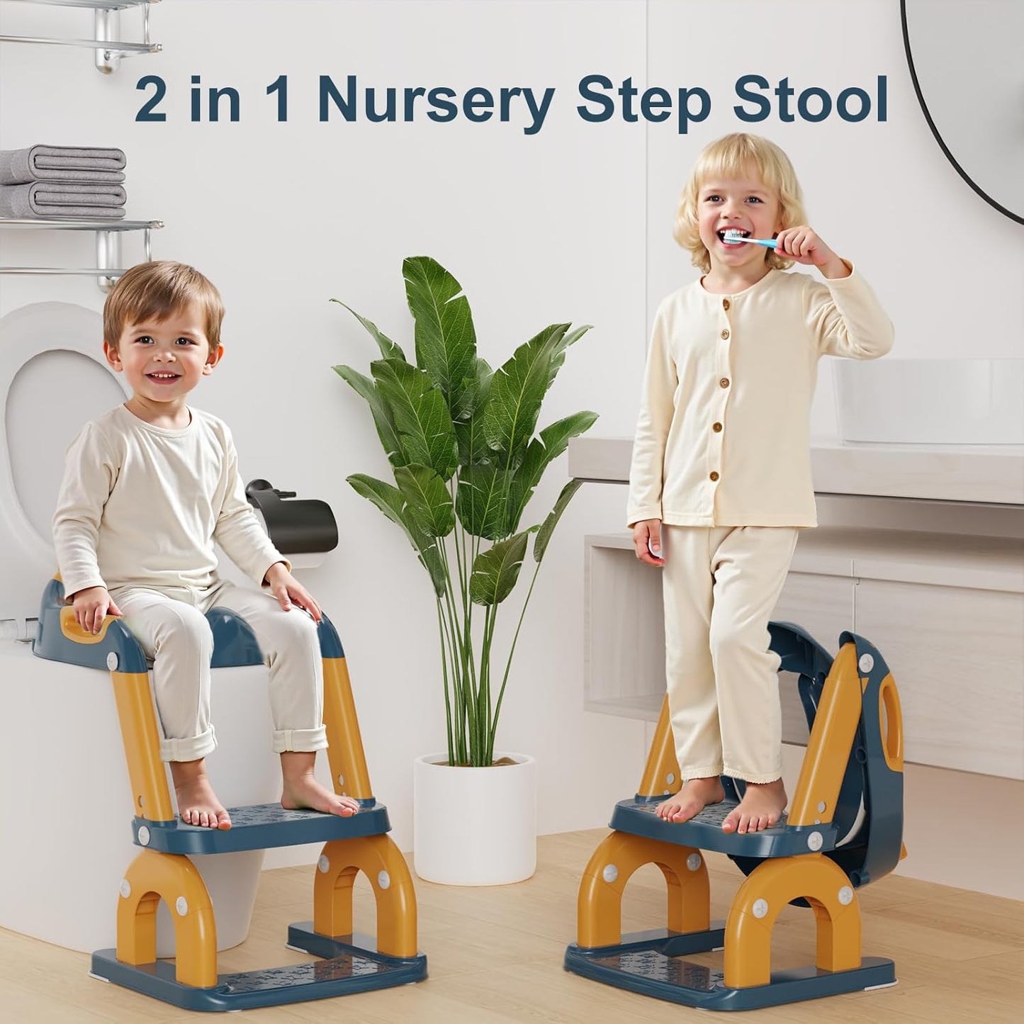 Potty Training Seat with Step Stool Ladder, Upgraded 2-in-1 Toddler Potty Training Toilet Seat with Non-Slip Step Splash Guard Handles and Waterproof Cushion, Toddler Potty Seat for Kids Boys Girls