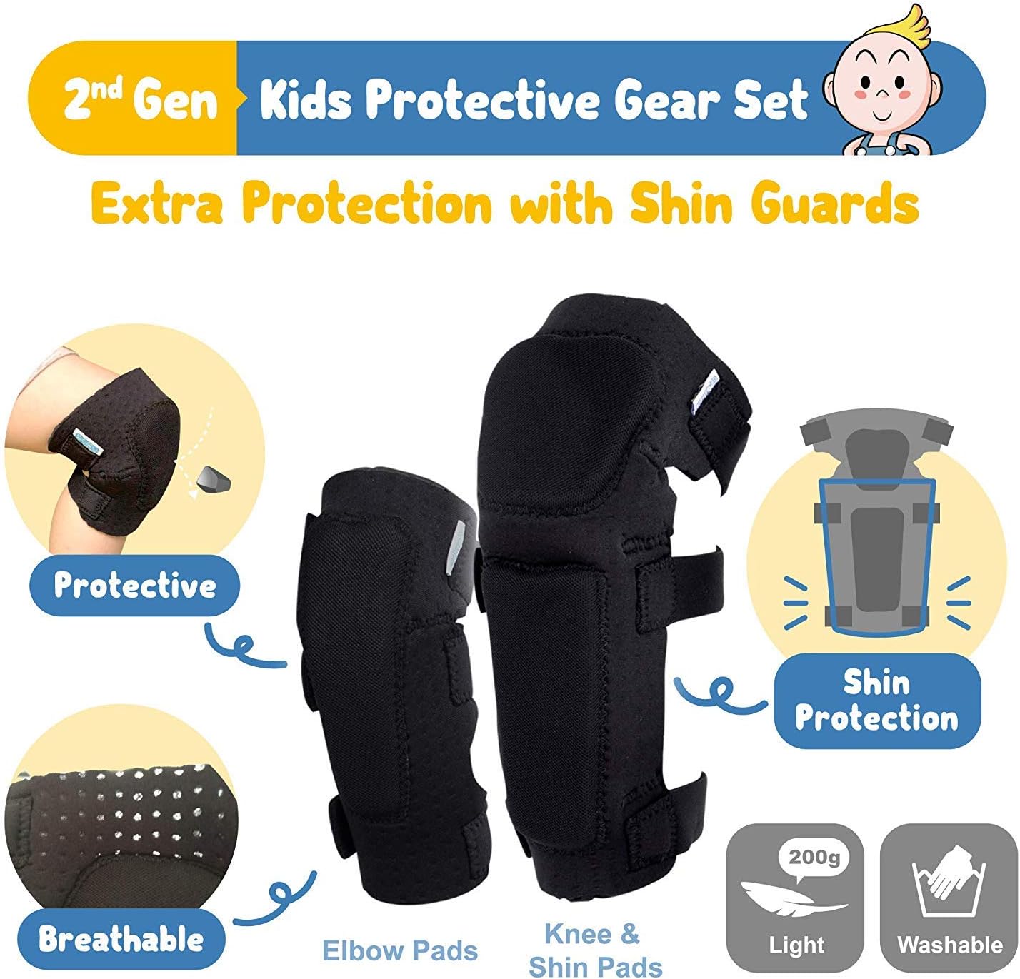 Soft-Style Kids Knee and Elbow Pads with Bike Gloves, Flexible Impact-Resistant Gear for Ages 2-11, Designed for Balance Bikes, Roller-Skating, and Skateboarding