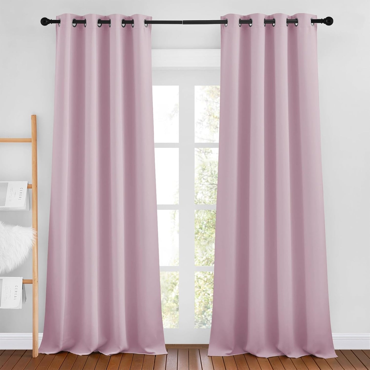 NICETOWN Baby Pink Room Darkening Curtains 102 inches Long, Grommet Thermal Insulated Solid Room Darkening Window Treatments Sound Reducing for Living Room, W46 x L102, Set of 2