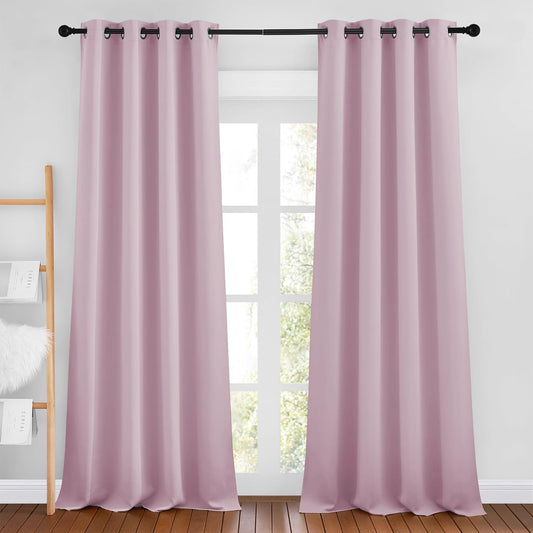 NICETOWN Baby Pink Room Darkening Curtains 102 inches Long, Grommet Thermal Insulated Solid Room Darkening Window Treatments Sound Reducing for Living Room, W46 x L102, Set of 2