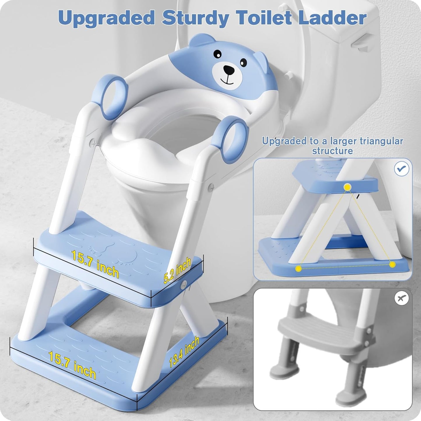 Potty Training Seat, Upgrade Toddler Toilet Seat for Kids Boys Girls, 2 in 1 Potty Training Toilet for Kids, Splash Guard Anti-Slip Pad Step Stool(Blue)