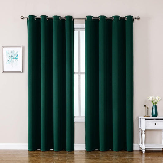 ChrisDowa Grommet Blackout Curtains for Bedroom and Living Room - 2 Panels Set Thermal Insulated Room Darkening Curtains (Forest Green, 52W x 95L)