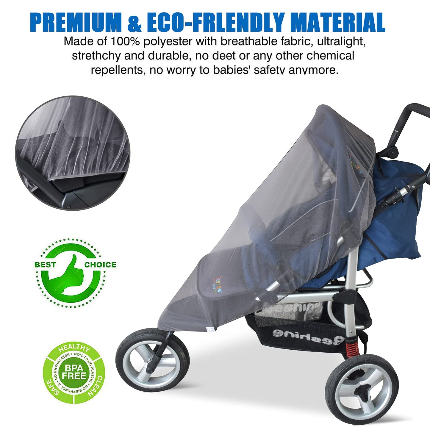 Mosquito Net for Stroller - Grey Sun Shade Protection Infant Stroller Mosquito Net and Car Seat - 2Pack Portable Bug Netting (Grey)