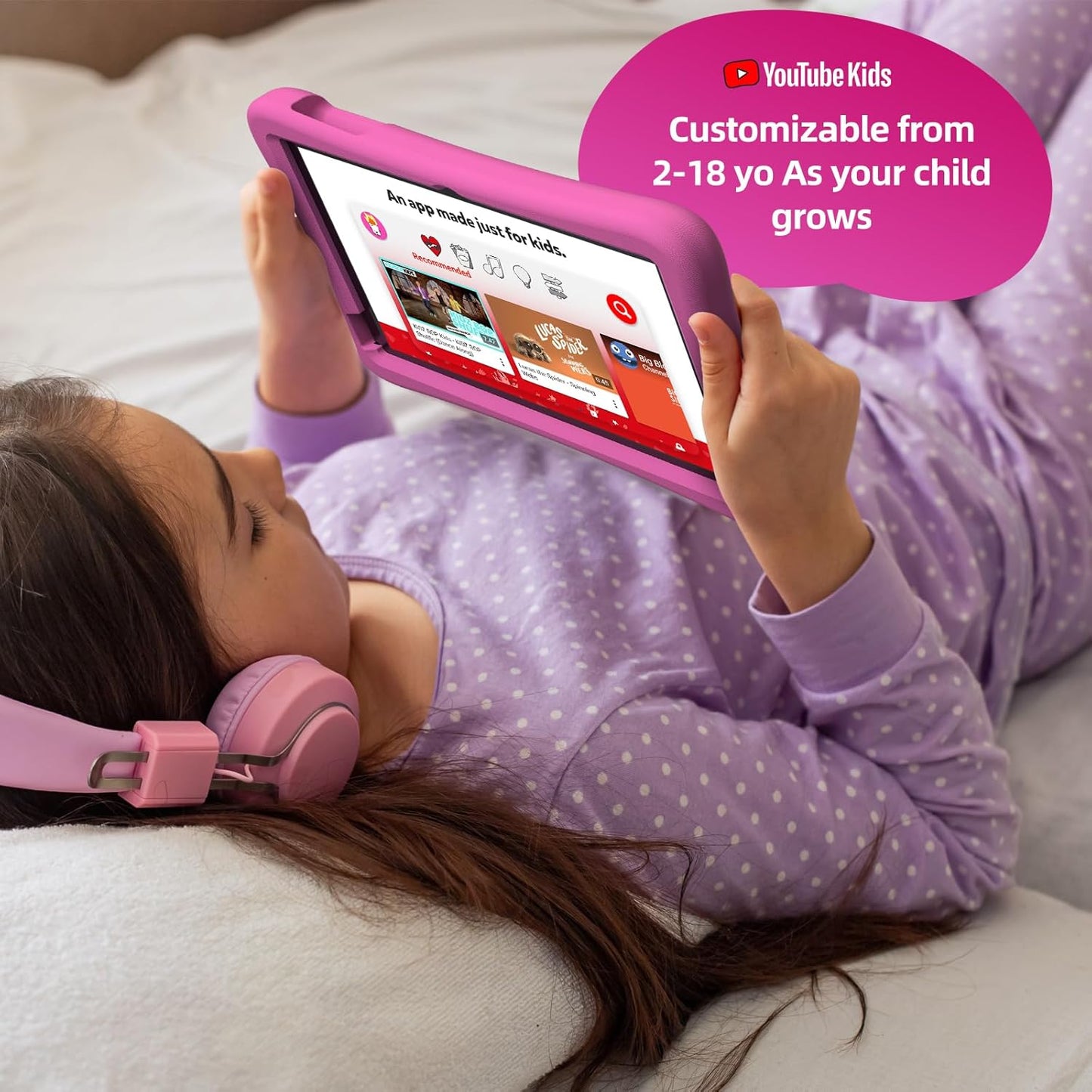 plimpton 2025 Upgraded Kids Tablet, 10 Inch Android 14 Tablet for Kids with Case Included, Octa-Core, Google Kids Space, Parental Control, 4GB+64GB, WiFi, BT5.3, YouTube, Great Gift for Toddler(Pink)