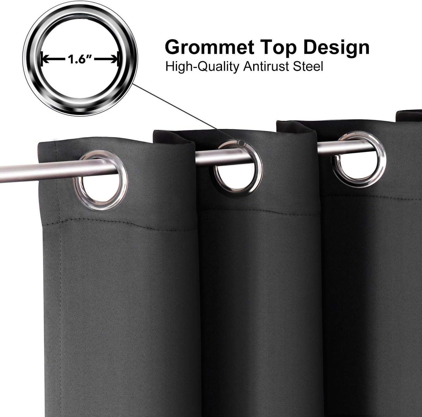 ChrisDowa Grommet Blackout Curtains for Bedroom and Living Room - 2 Panels Set Thermal Insulated Room Darkening Curtains (Dark Grey, 38W x 54L)