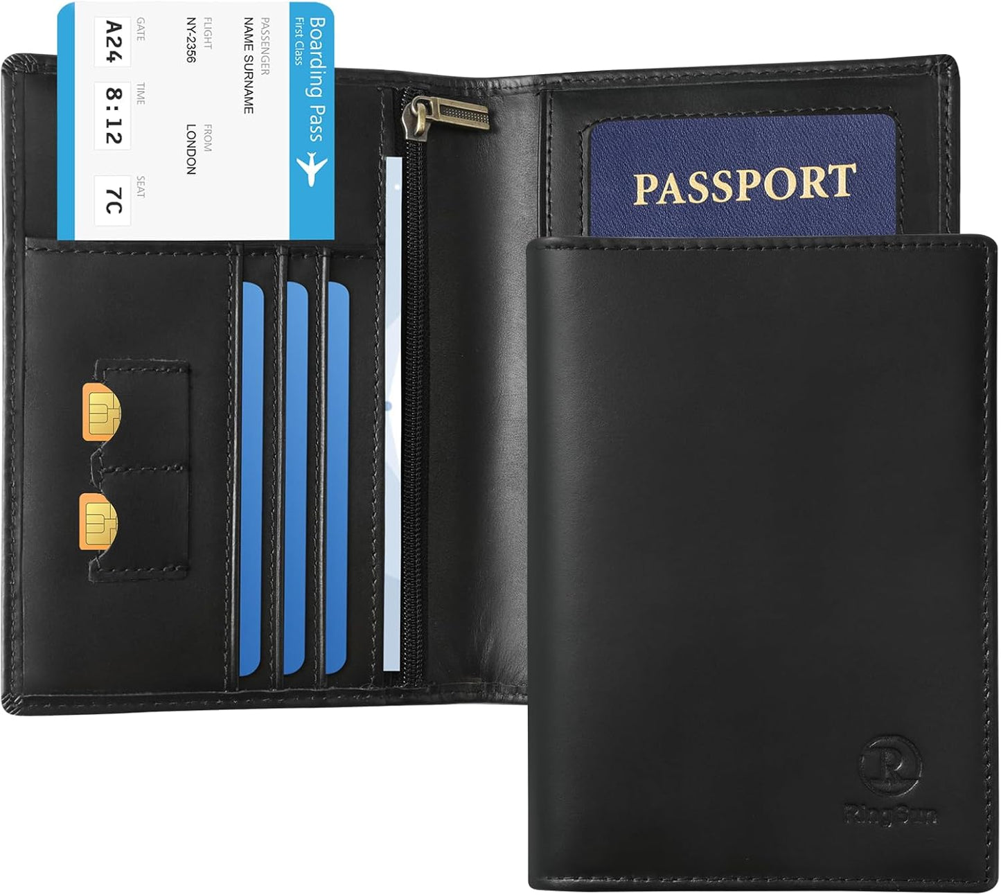 Ringsun Leather Passport Cover for Men Women, RFID Passport Wallet Case Travel Passport Holder for Family