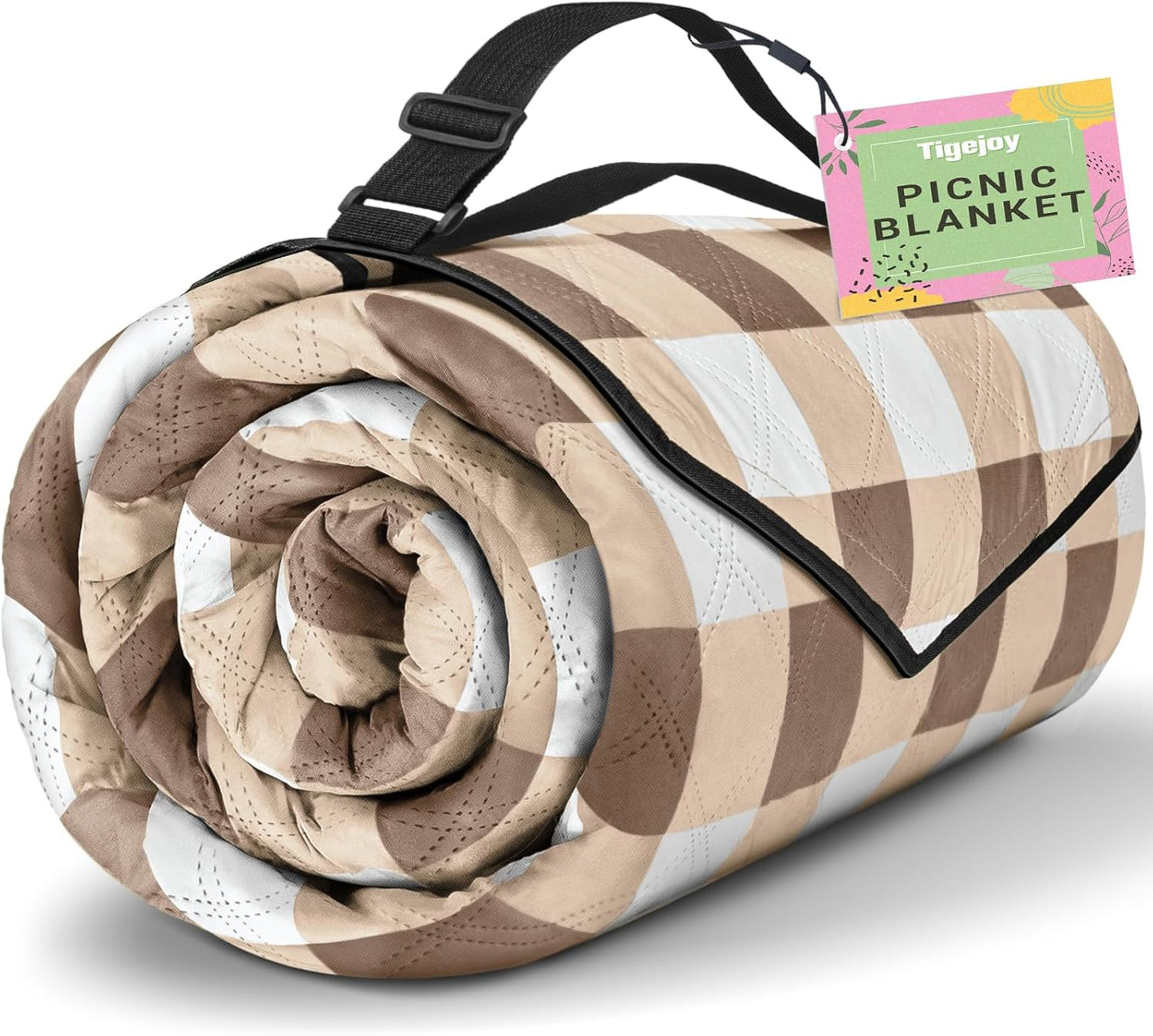 TigeJoy Extra Large Picnic Blanket Waterproof Foldable 80''x118'', Outdoor Picnic Mat Beach Blanket Sandproof for Park, Grass, Travel, Hiking, Camping Essentials, Gingham Picnic Blanket