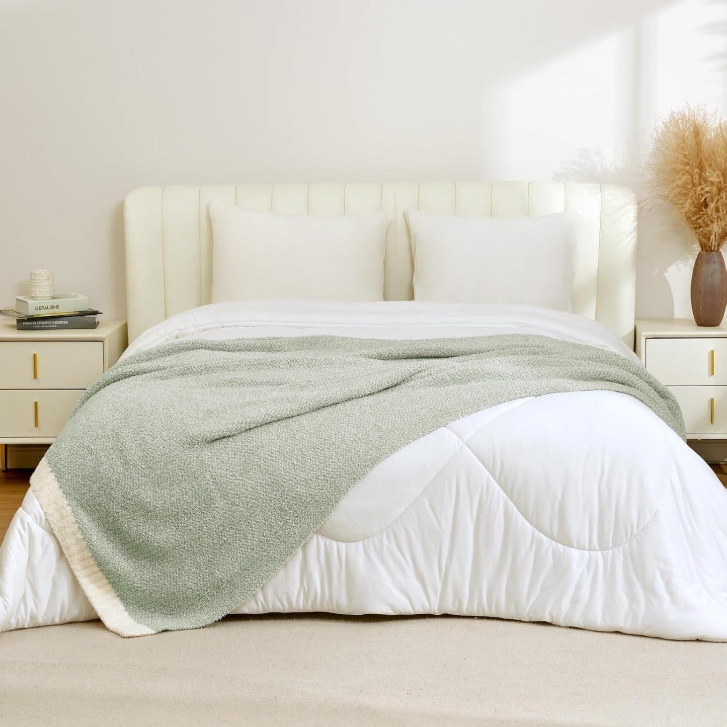 Snuggle Sac Heather Sage Green Blanket for Couch, Reversible Super Soft Knitted Blankets Warm Cozy Fuzzy Plush Throw Blankets for Sofa, Bed, Camping, Sage Green, 60x80 inches