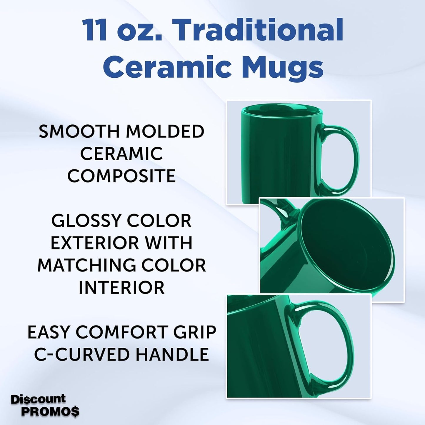DISCOUNT PROMOS Ceramic Coffee Mugs 11 oz. Set of 10, Bulk Pack - Coffee cup set, Iced coffee cup, Gaming mug - Green