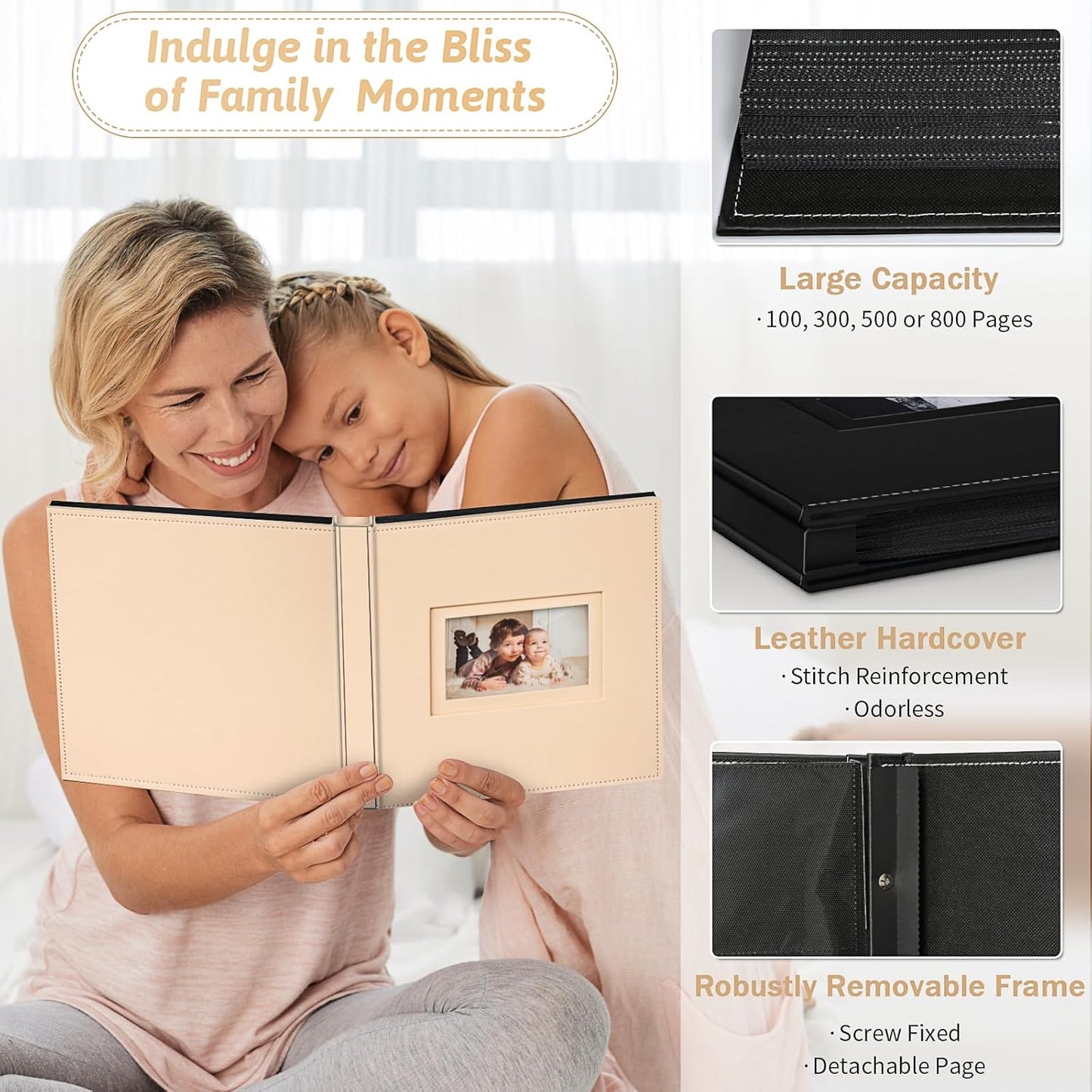 Popotop Photo Album 4x6 800 Pockets with Leather Hardcover Cover, Large Photo Album Binder Book with 80Pcs Pages for Family Travel Wedding Baby Gifts