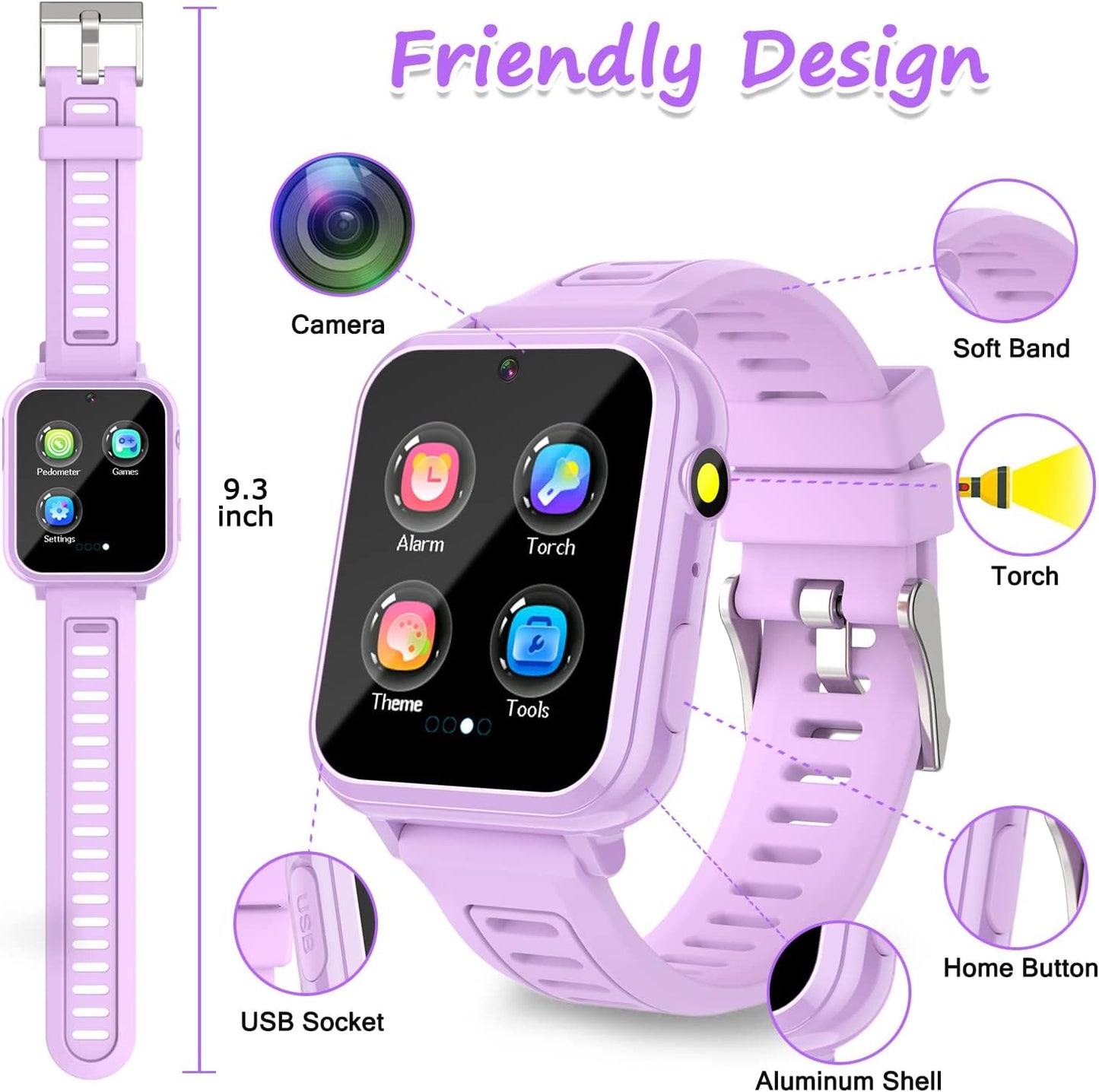 Kids Smart Watch Girls Gifts for Age 5-12, 24 Puzzle Games HD Touch Screen Watches with Video Camera Music Player Pedometer Flashlight 12/24 hr Birthday Gift 6 7 8 Year Old Girl