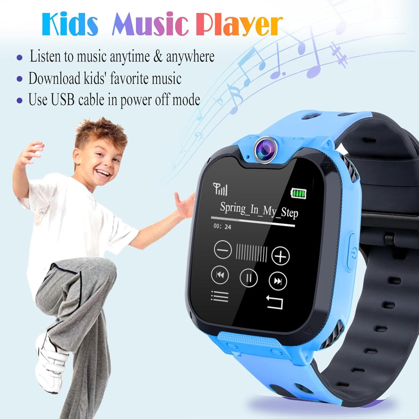 Goodatech Smart Watch for Kids Boys Girls Learning Toys with 16 Games Phone Call SOS, Camera Voice Music Player Recorder Alarm Clock,4-12 Years Birthday (Blue)