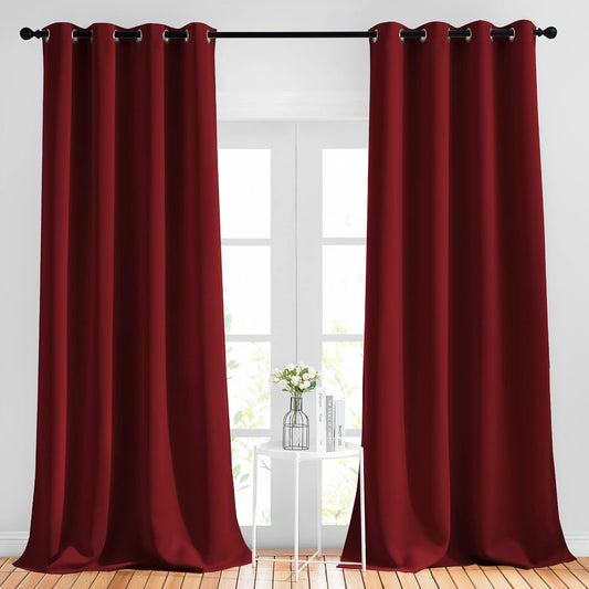 NICETOWN Blackout Burgundy Red Curtains 102 inches Long 2 Panels, Grommet Thermal Curtains Light Blinds Room Darkening Window Treatments for Bedroom, 2 Panels, W52 x L102