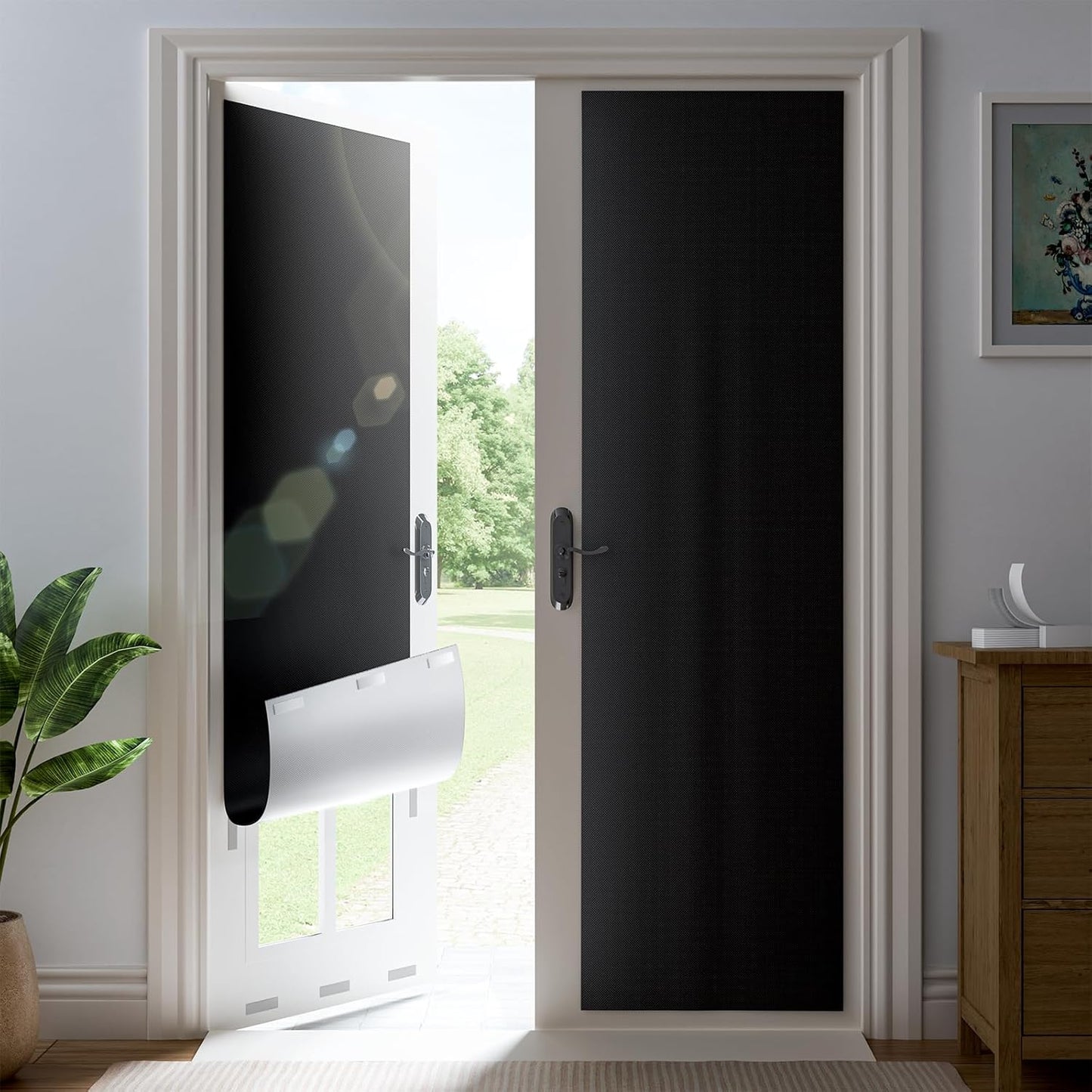 32" W x 84" L 100% Portable Blackout Curtains, Total Darkness No-Drill Black Out Window Cover,Temporary Blackout Shades with Hook & Loop Tape, for Bedroom, Nursery, Dorm, Travel (Black)