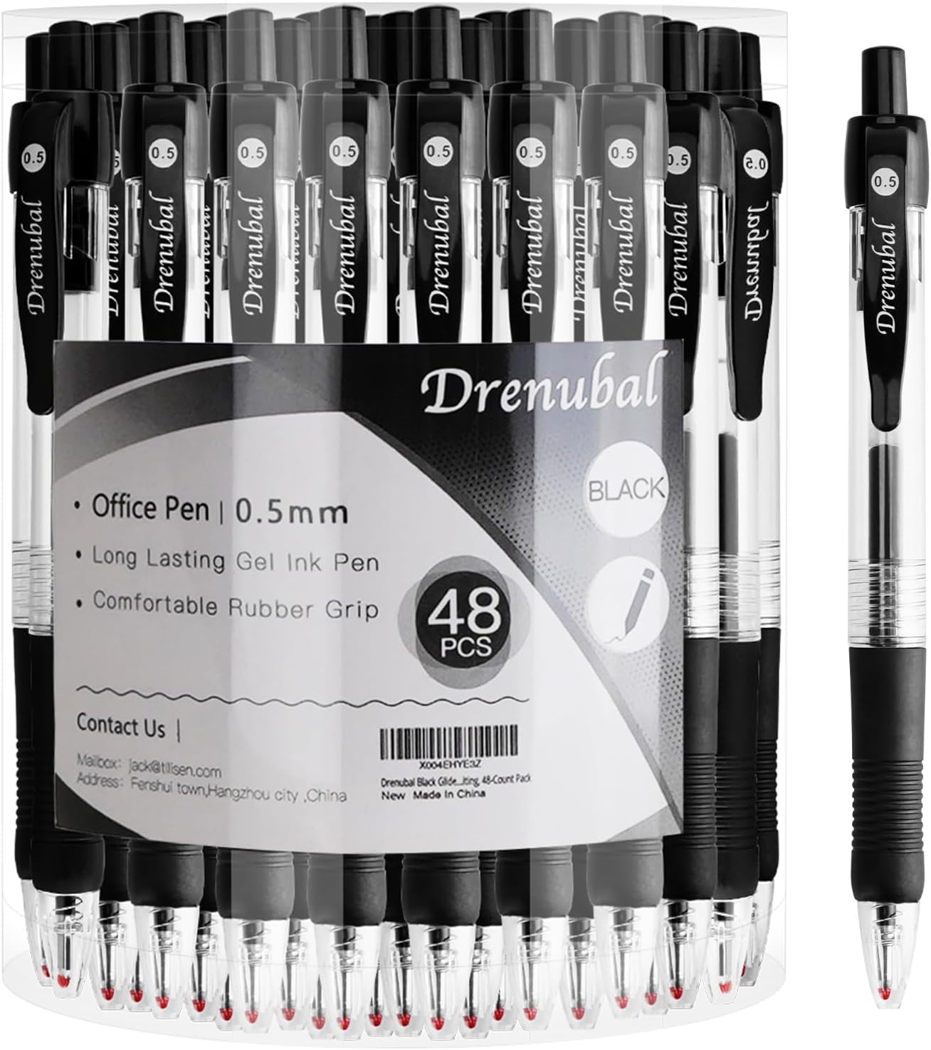 Black Glide Retractable Ball Pens, Medium Point (0.5mm), Comfortable Rubber Grip For Writing, 48-Count Pack