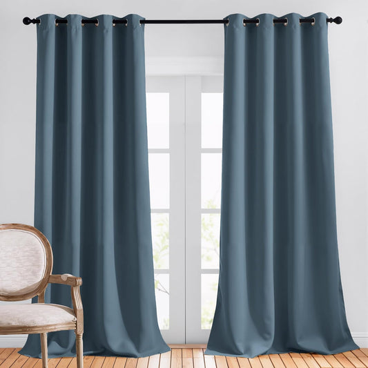 NICETOWN Room Darkening Drapes for Nursery - (52 inches Width by 108 inches Length, Smoky Blue, 1 Pair) Light Blocking Curtain Panels for Bedroom Boys Room, Soft Fabric Window Treatment