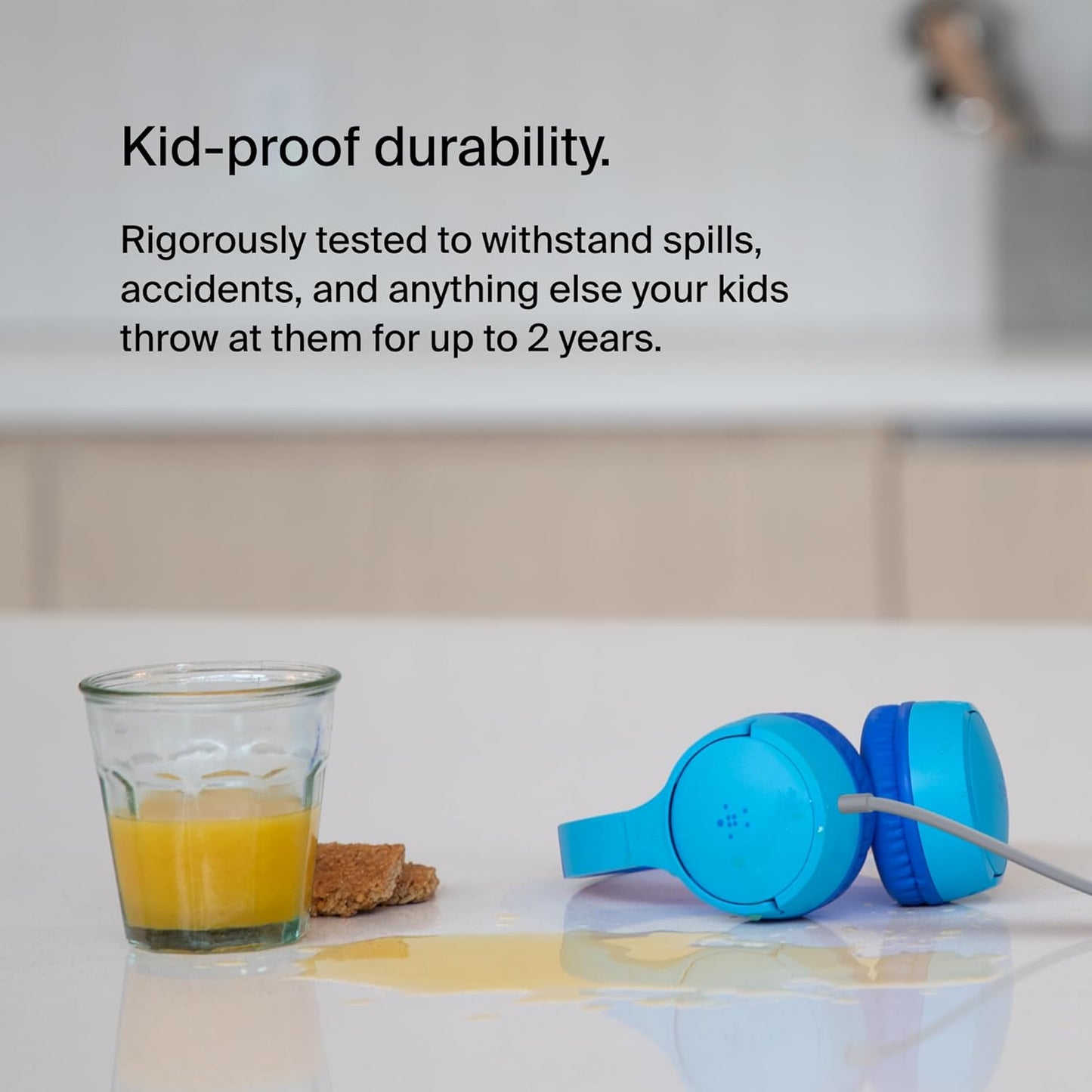 Belkin SoundForm Mini Kids Wired Headphones with Built-in Microphone & Fun Stickers, 85dB Safe Volume Limit – for Online Learning, Travel, Compatible w/iPhone 15, iPad, Galaxy S23, & More - Blue