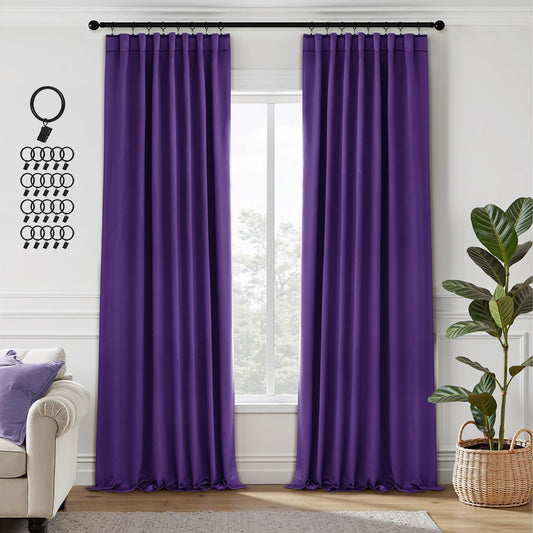 ANRODUO Back Tab Blackout Curtains for Bedroom Living Room, Rod Pocket Pinch Pleated Thermal Insulated Room Darkening Curtains 96 Inches Long 2 Panels, Purple, 42 x 96 Inch