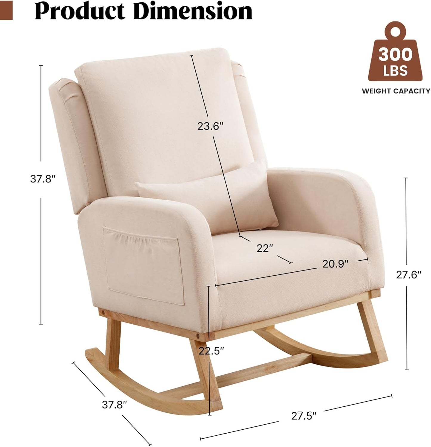 Rocking Chair Nursery, Nursing Rocking Chairs with Lumbar Pillow, Comfy Modern Nursery Glider Rocker Morden Accent Rocking Chair for Mom Nursery, Living Room, Bedroom, Beige
