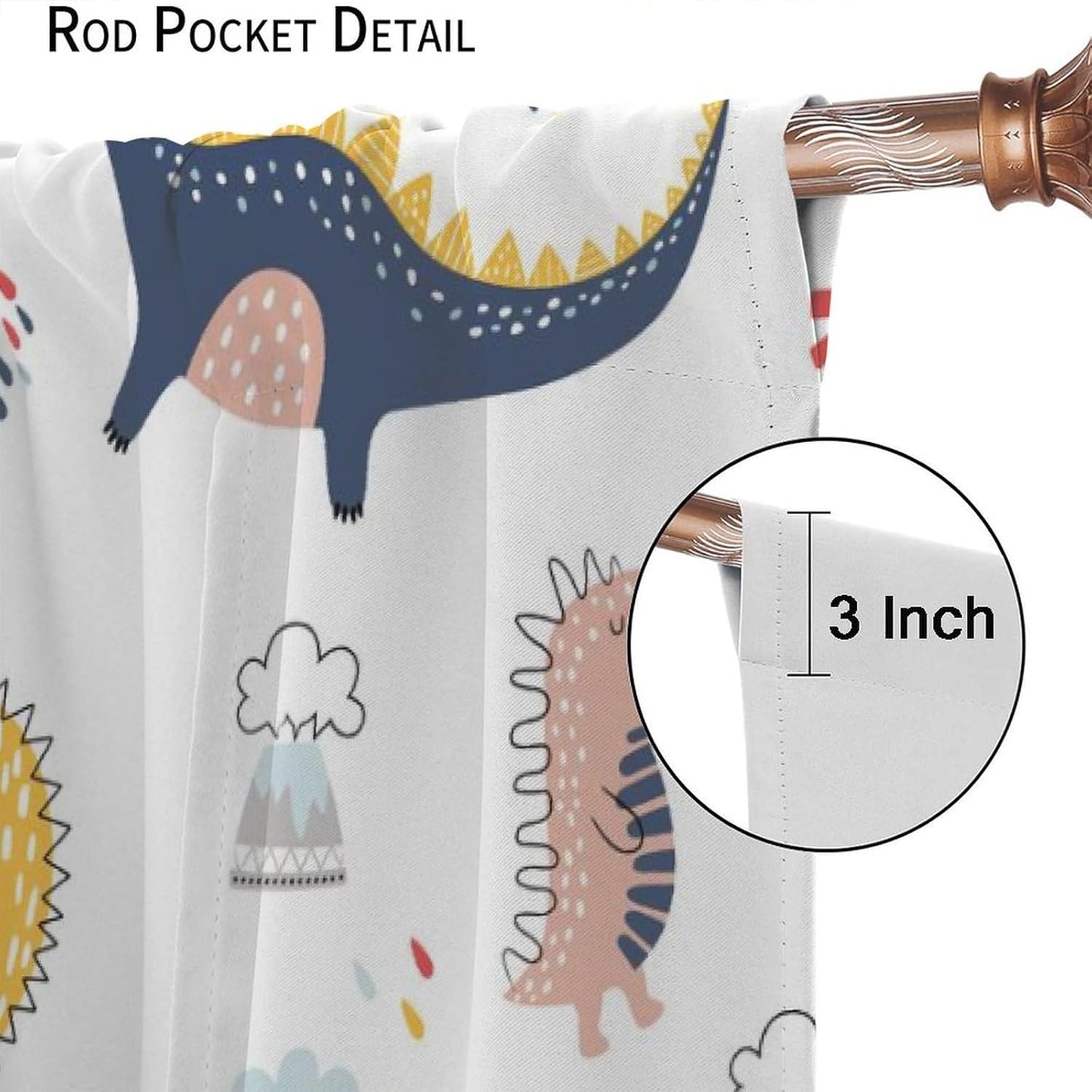 Cartoon Dinosaur Curtains for Kids Boys Girls Home Decor Colorful Cute Dino Animals Print Pattern Rod Pocket Blackout Window Drapes for Nursery Baby Bedroom Playroom W27.5xL63in 2 Panels
