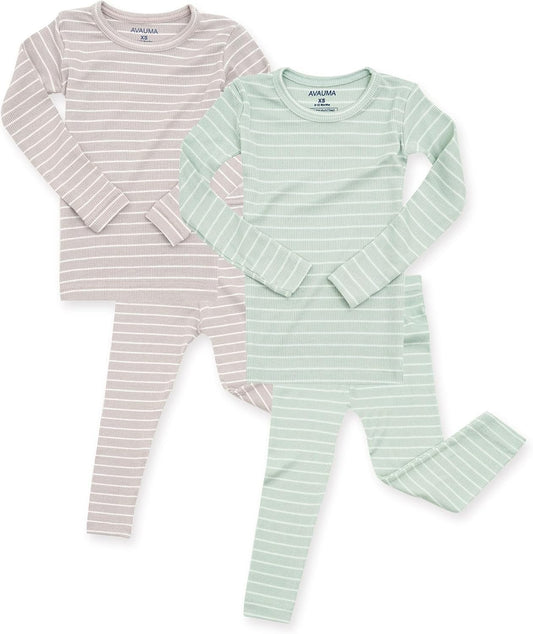 AVAUMA Stripe Pattern Baby Boys Girls Pajama Set Kids Toddler Snug fit Ribbed Sleepwear pjs for Daily Life Style