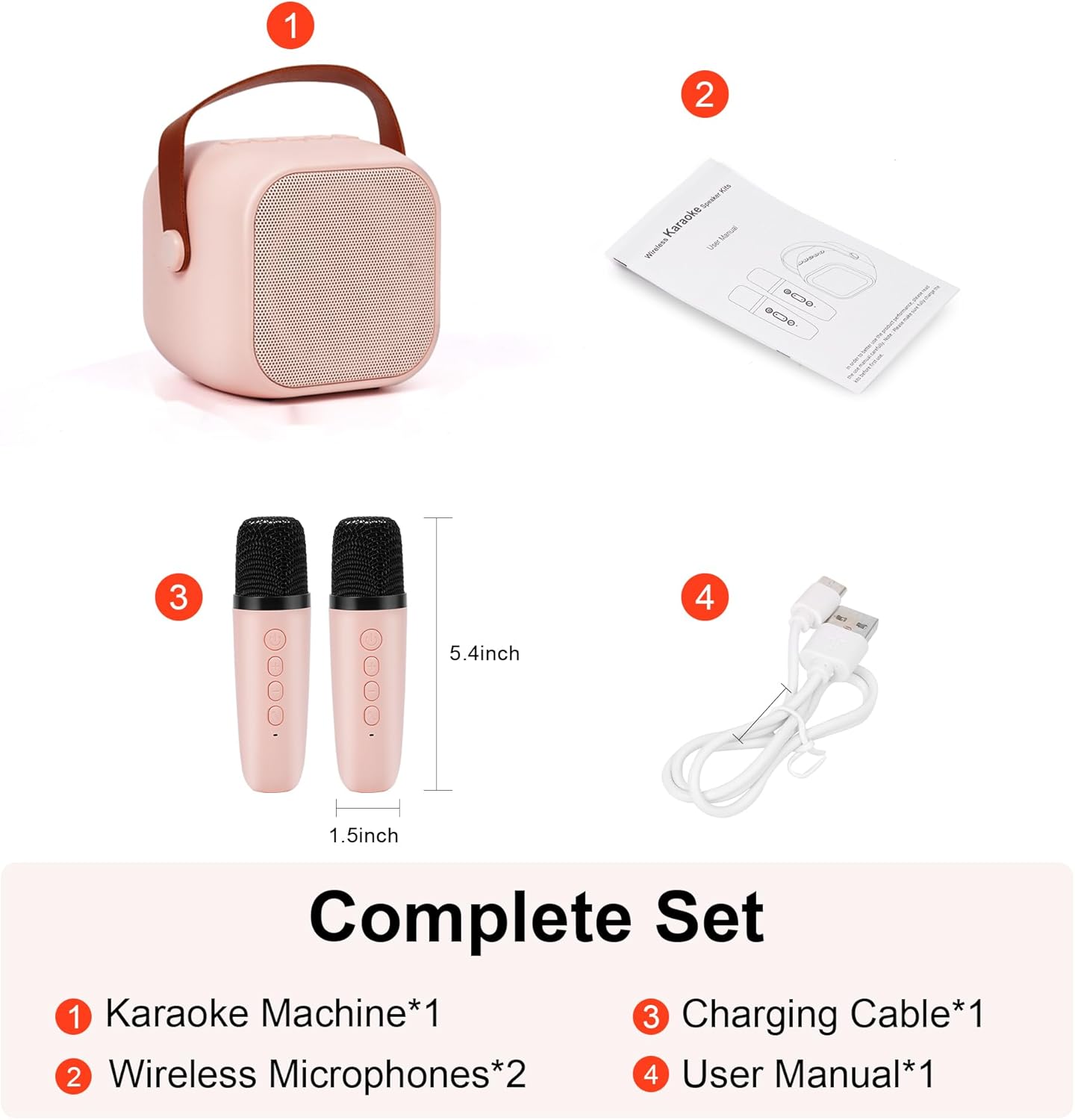 Portable Karaoke Machine with Bluetooth, Party Lights, 2 Wireless Microphones for Adults Kids Karaoke Speaker Birthday Gifts for Girls Boys Family Home Party (Pink 2 Mics)