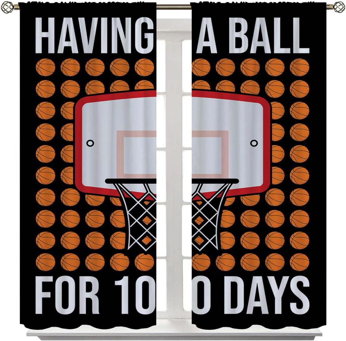 Basketball Blackout Curtains for Boy Girl Room Darkening Decor,Sports Themed Hoop and Many Basketballs Bedroom Living Room Home Rod Pocket Thermal Insulated Window Curtain/Drapes Panel,42x45 Inch…