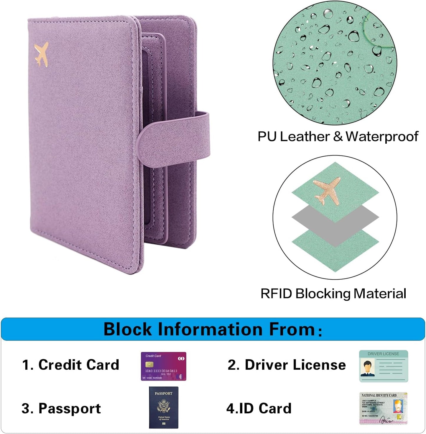 Melsbrinna Rfid Passport Holder for Travel women/Men, Cute Passport Wallet Rfid Blocking Card Slots, Rfid Passport Cover/CaseTravel Wallet, Passport Book Holder (1, Purple1)