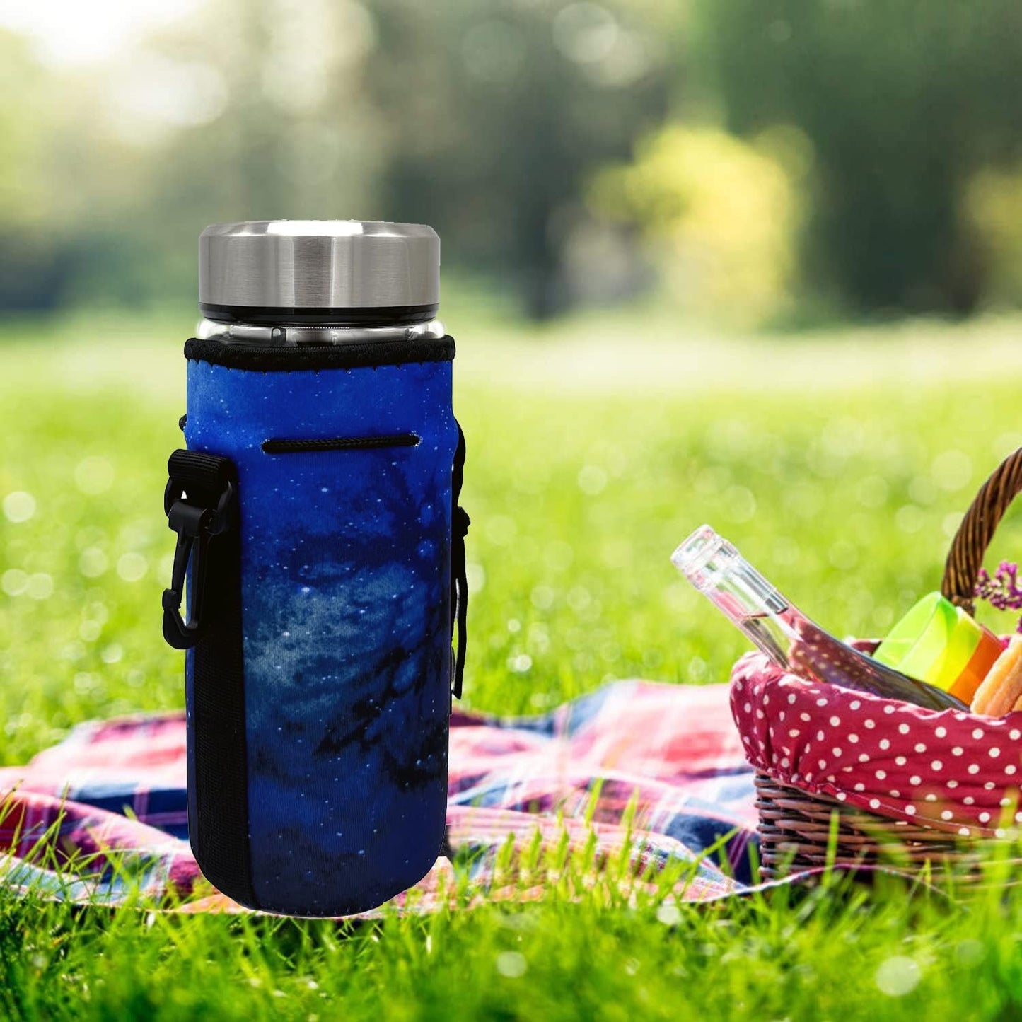 Water Bottle Bag Carrier, Neoprene Sleeve Portable Insulator Cover With Drawstring for 18-20 Oz Bottles (Blue)