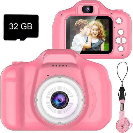 Upgrade Kids Selfie Camera, Christmas Birthday Gifts for Girls Age 3-9, HD Digital Video Cameras for Toddler, Portable Toy for 3 4 5 6 7 8 Year Old Girl with 32GB SD Card (Pink