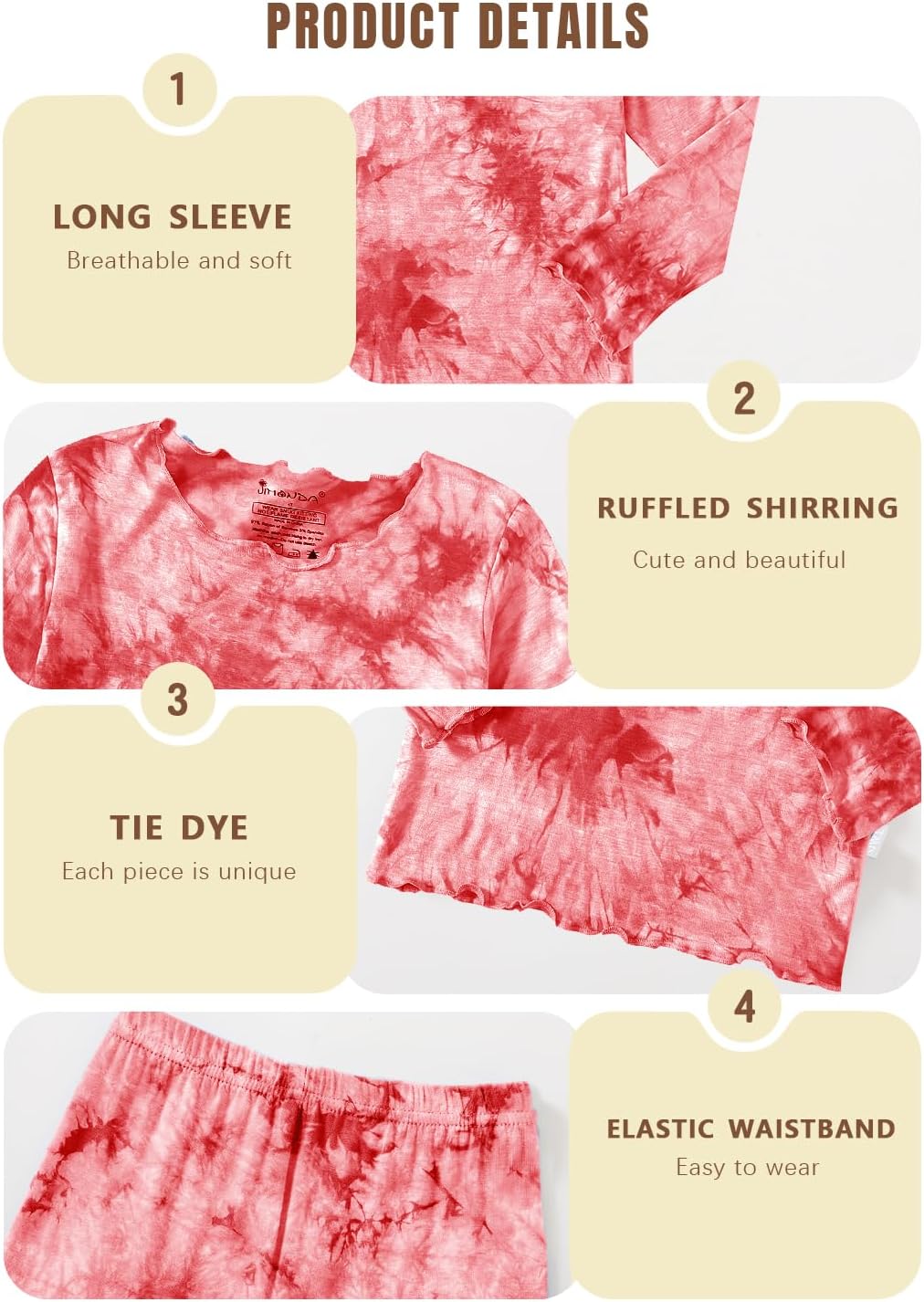 Jimonda Kids Soft Rayon From Bamboo Sleepwear Long Sleeve Boys Girls Pajama Outdoor 2-Piece tops&pant Casual sets Tie Dye PJ