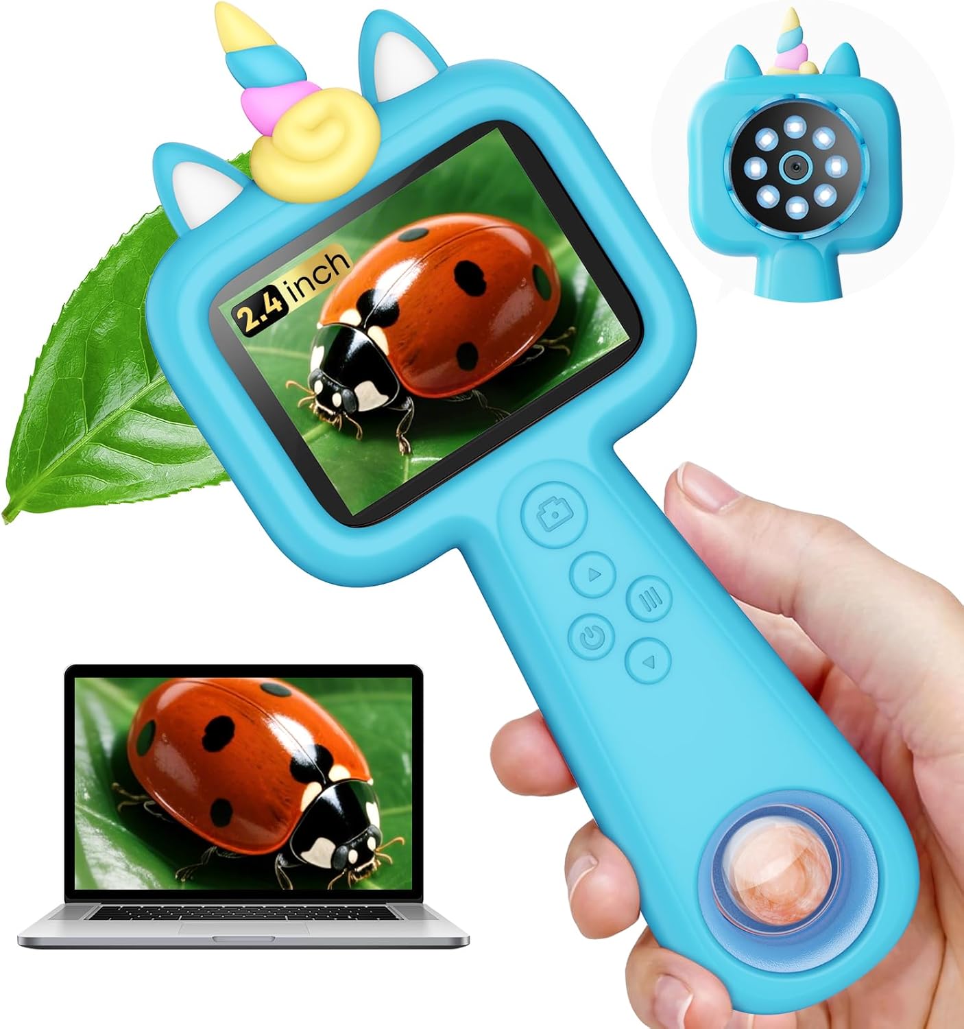 Pocket Microscope for Kids, 2.4" Screen 600X Portable Digital Microscope Handheld, STEM Educational Science Kit Toys for Age 3 4 5 6 7 8 9 10 11 12 13 Years Old Kids Christmas Birthday Gifts