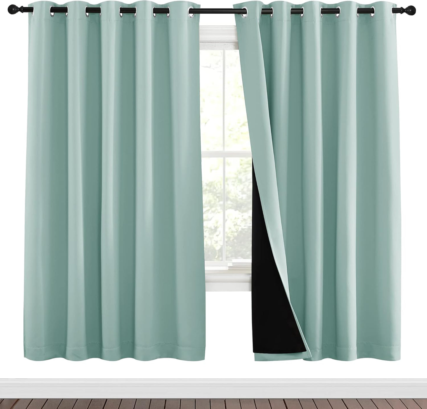 NICETOWN 100% Blackout Window Curtain Panels, Full Light Blocking Drapes with Black Liner for Nursery, 72-inch Drop Thermal Insulated Draperies (Aqua Blue, 2 Pieces, 70-inch Wide Per Panel)