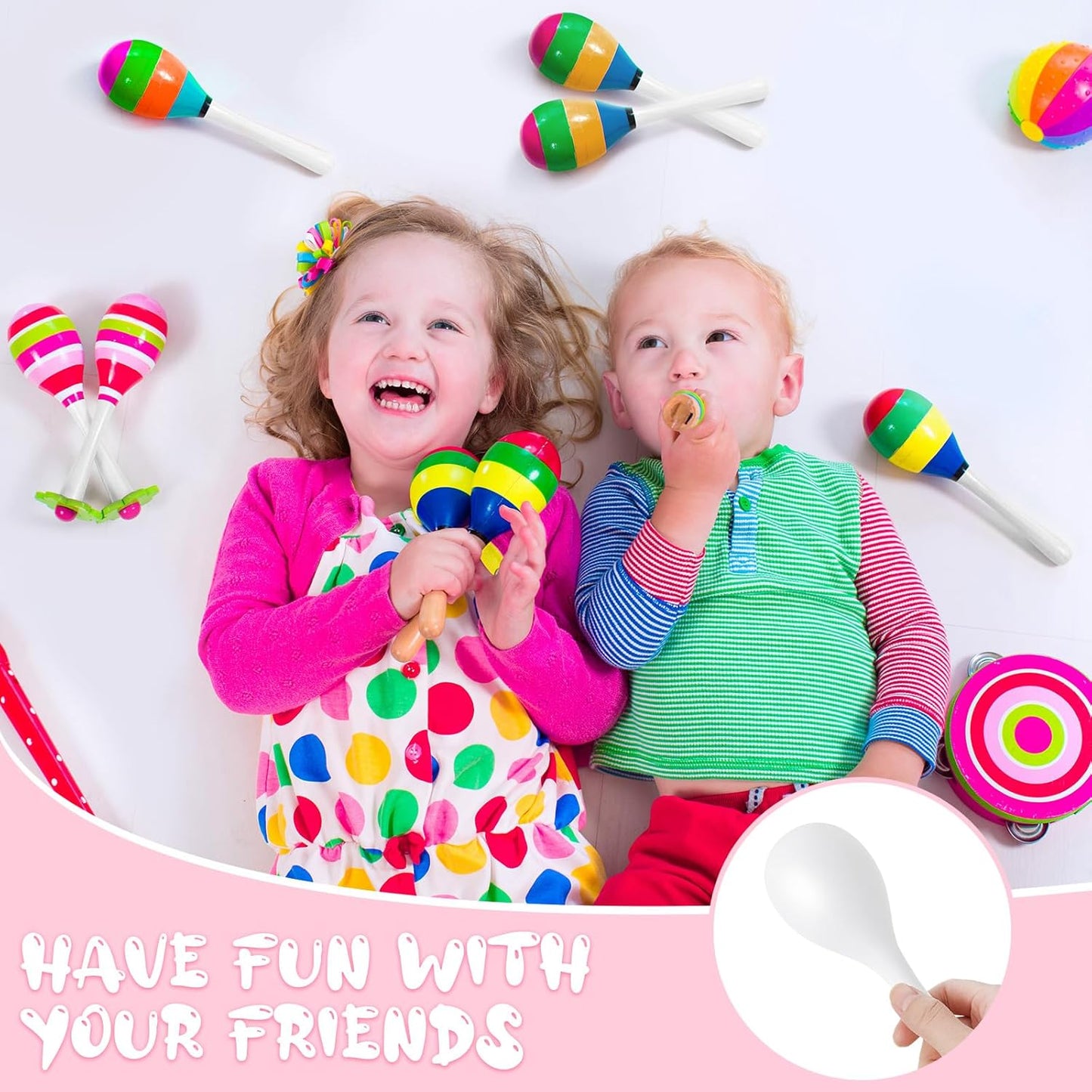 Leitee 6 Pcs DIY Wood Maracas Unfinished Hand Painted Maracas Party Favor Wooden Rumba Shakers Hand Percussion Rattles Musical Instruments with Clear Sound for Kid Adult (White)