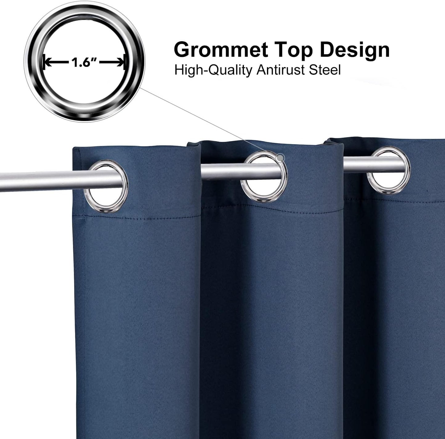 ChrisDowa Blackout Curtains 120 Inches Long 2 Panels Set for Living Room, Grommet Thermal Insulated Room Darkening Curtains for Bedroom (Stone Blue, 52 x 120 Inch)