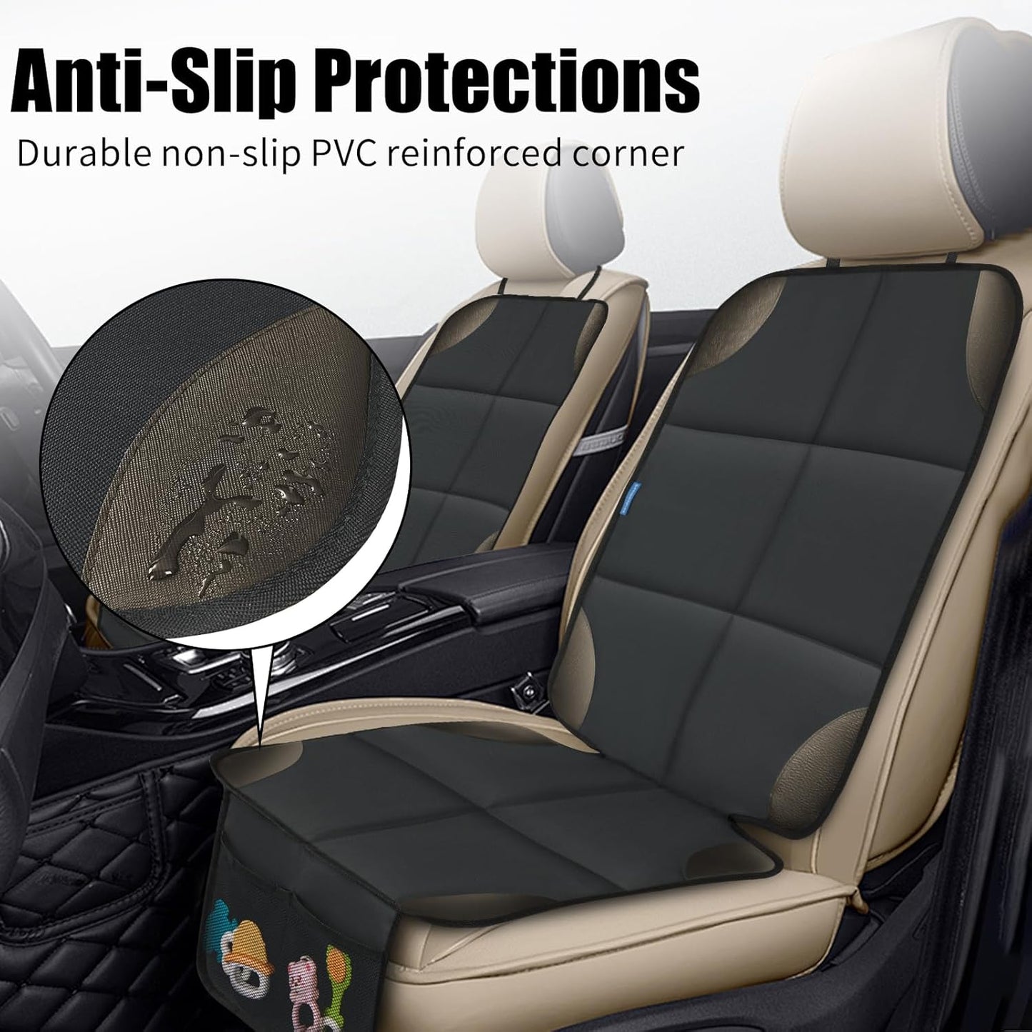 Car Seat Protector for Child Carseat, 2 Pack Protect Car Seats Cover for Baby with Thickest Padding and Non-Slip Padded Backing Mesh Pockets Kids Pets Car Back Seat Protectors(Darkgrey)