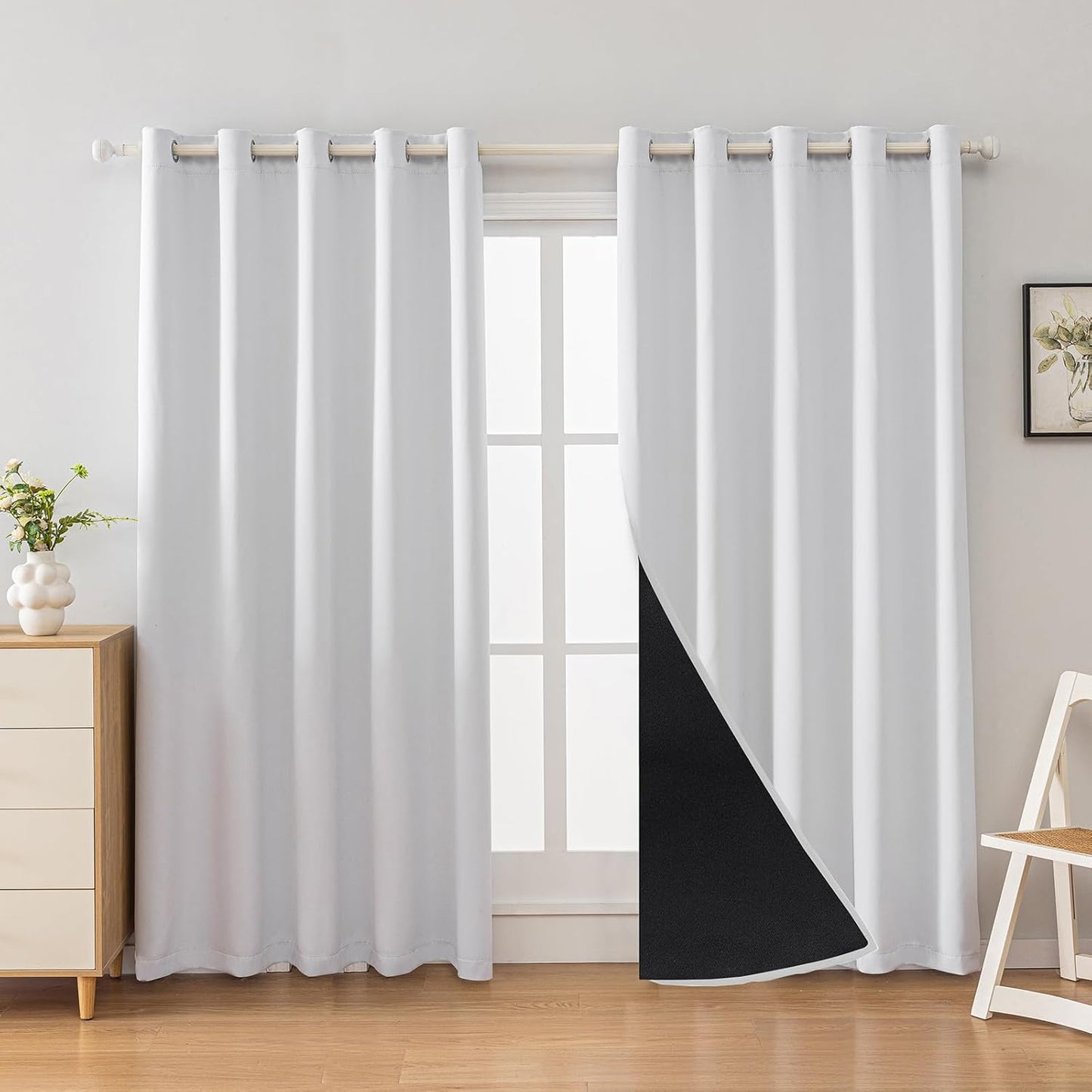 Anytime 100% Blackout Curtain Set, Thermal Insulated & Energy Efficiency Window Draperies for Guest Room, Full Shading Panels for Shift Worker and Light Sleepers（Greyish White, 2 Panels, 70W x 95L）