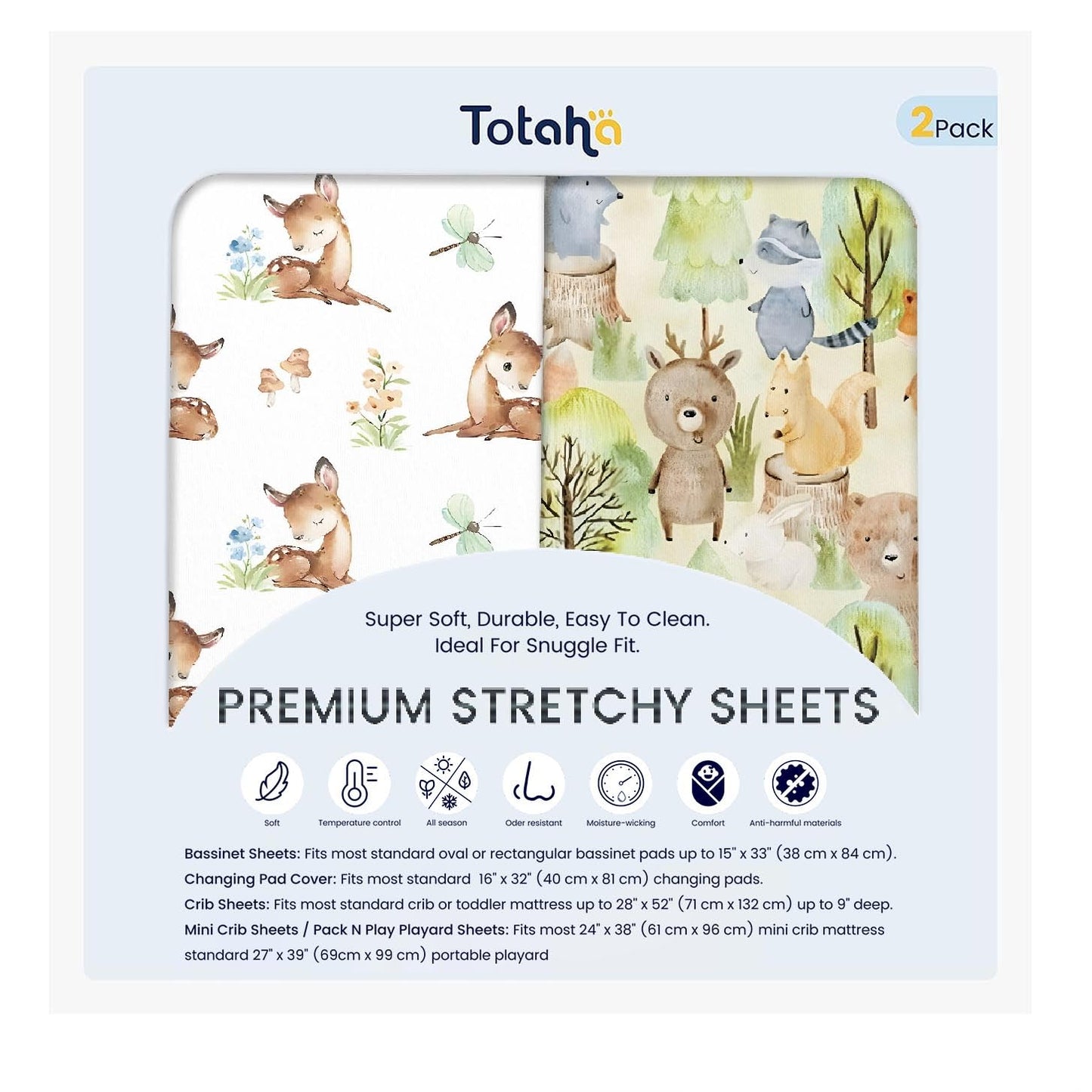 TotAha Premium Stretchy Changing Pad Cover, Buttery Soft Diaper Changing Pad Covers for Girls Boys, Super Stretchy Jersey Knit Changing Table Covers, Forest Bear & Cute Deer