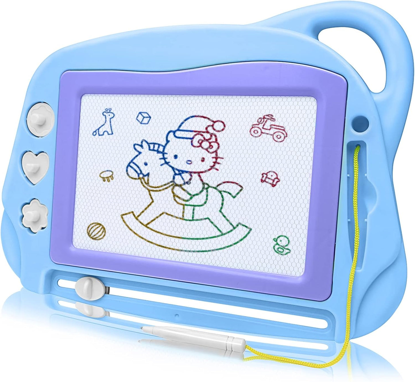 AiTuiTui Magnetic Drawing Board Mini Travel Doodle, Erasable Writing Sketch Colorful Pad Area Educational Learning Toy for Kid/Toddlers/Babies with 3 Stamps and 1 Pen (Sky Blue)