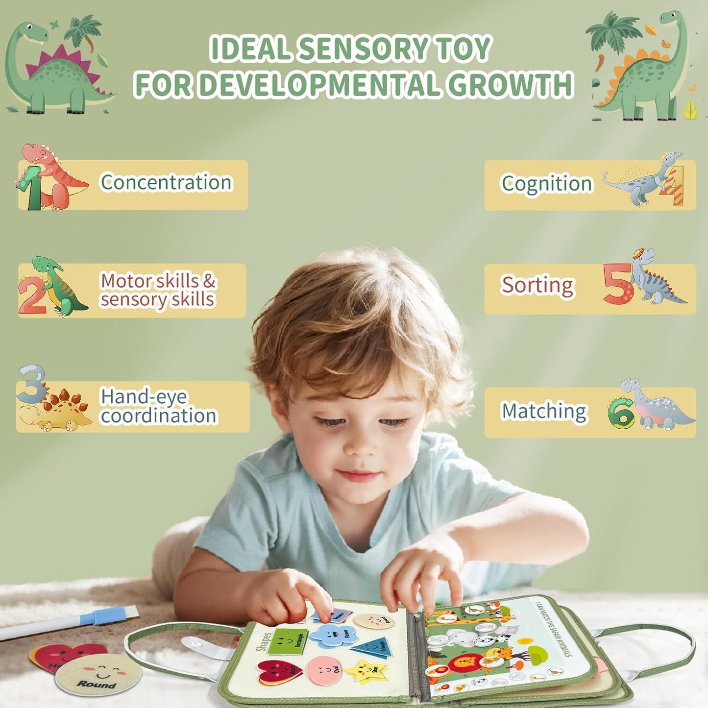 Toddler Busy Board for 1 2 3 4 Year Old - Montessori Busy Book Travel Toys Sensory Board Educational Activity Book for Learning Fine Motor Skills, Gifts for Girls Boys Toddler 1+ Years Old