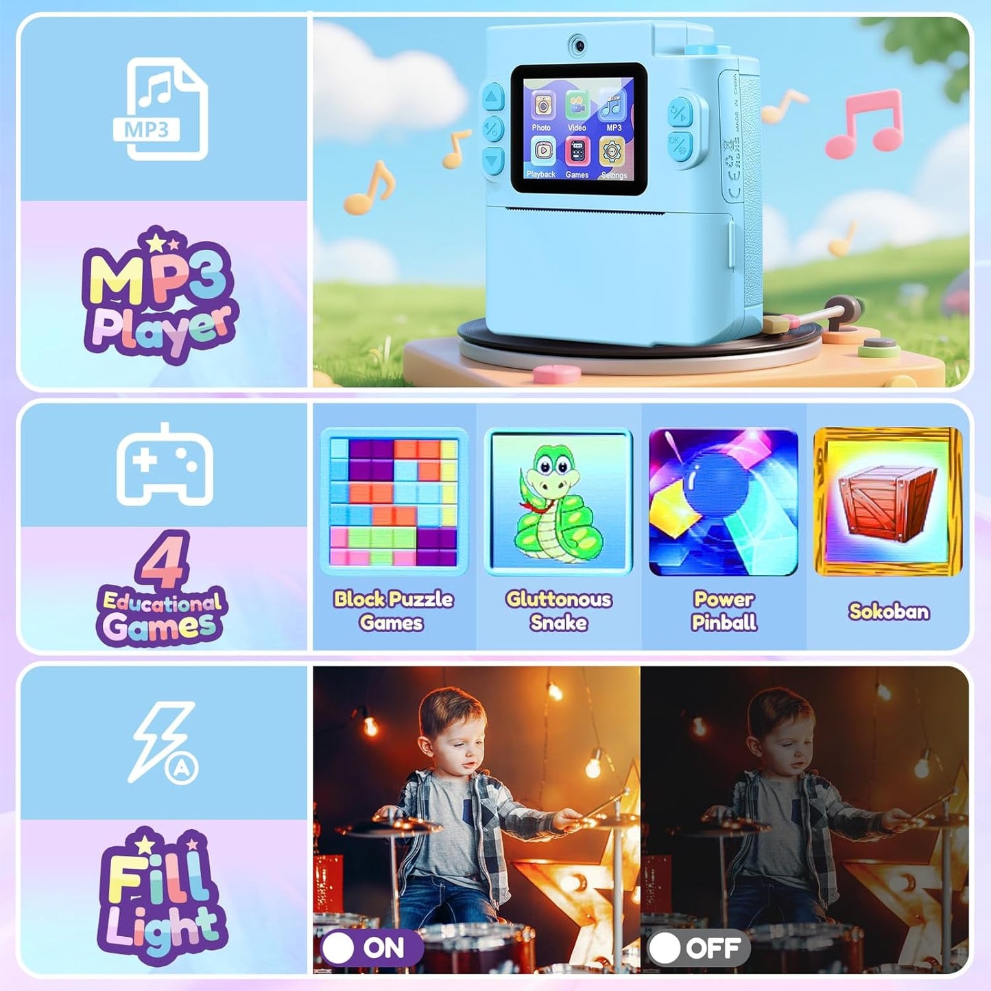 Gift for 3-12 Year Old Boys Girls: Kids Camera Digital Instant Print Dual HD Video Camera Toys for Kids Teen Boys Girls Ages 3 4 5 6 7 8 9 10 Birthday Christmas Valentines Gifts with 32G SD Card Blue