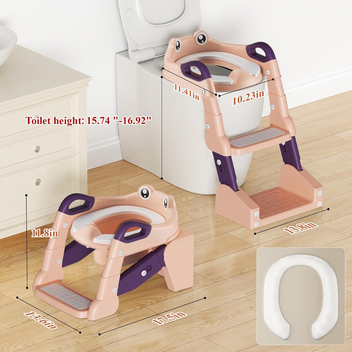 Potty Training Seat, Toddler Toilet Seat for Little Boys Girls, Potty Training Toilet with Urinals, Toddler Step Stool Ladder and Splash Guard (Pink)