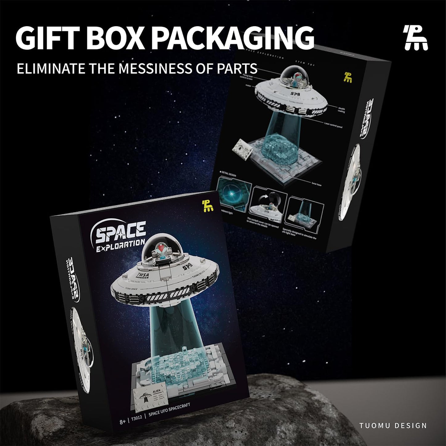 UFO Spaceship Building Block Set, Creative Milky UFO&Alien Building Set, Interstellar Spaceraft Brick Set, Dual LED Lights and Transparent Base, Model for UFO Lover Collection,Gifts for Ages 8+