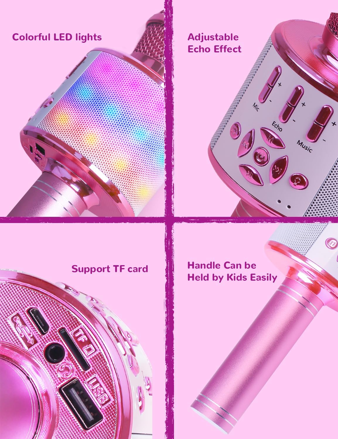 Amazmic Toys for Girls, Kids Karaoke Microphone Toddler Microphone for Kids with Lights, Birthday Gift for Girls, Boys Toy Age 3 4 5 6 7 8+(Light Pink)