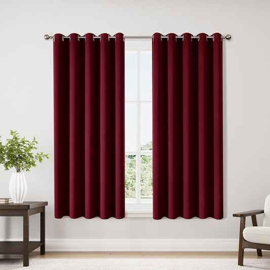 ChrisDowa Burgundyout Curtains 70 inches Wide for Bedroom - 2 Panels Set Extra Wide Grommet Thermal Insulated Room Darkening Curtains for Living Room (Burgundy, 70 x 63 Inch)