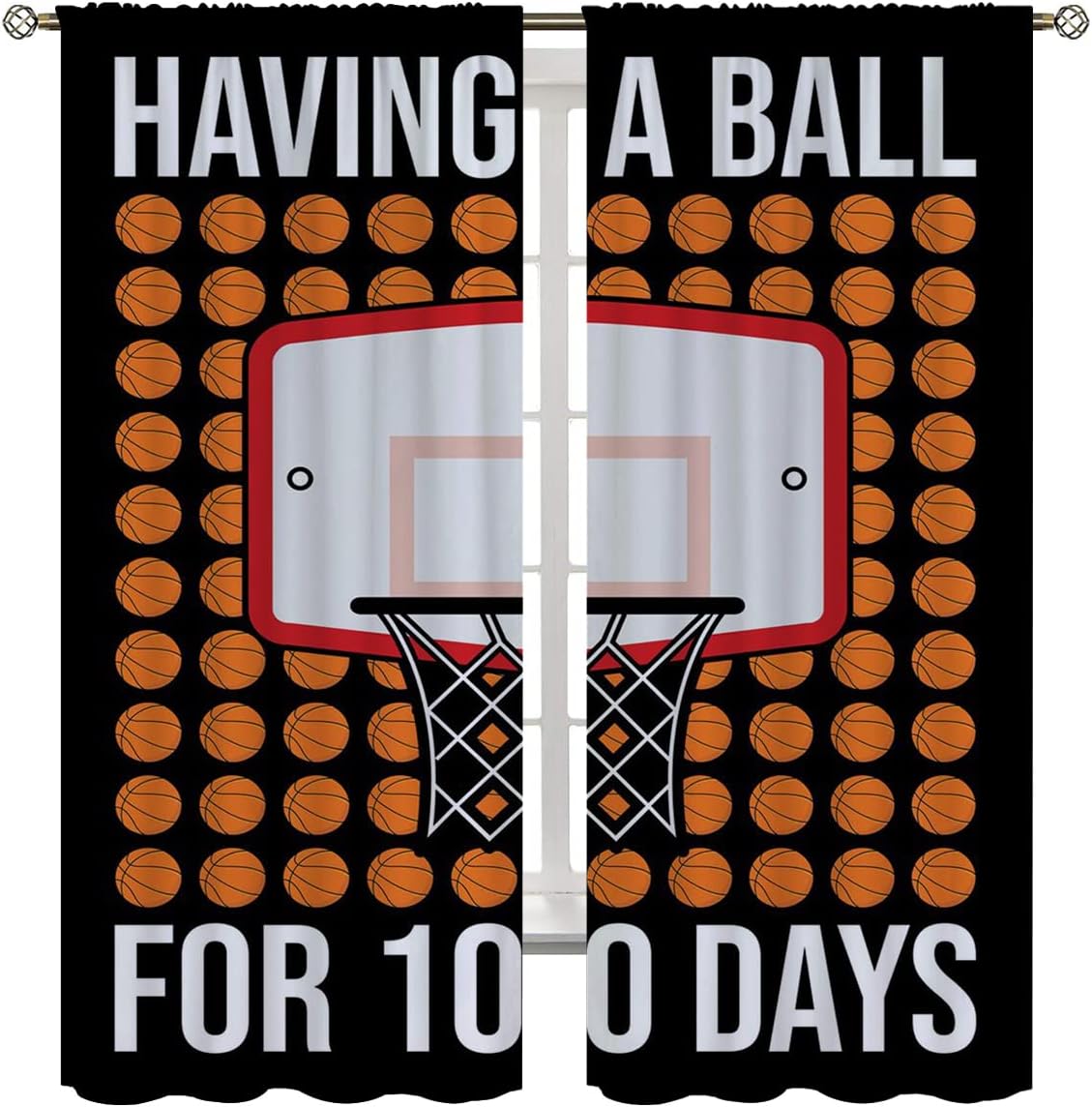 Basketball Blackout Curtains for Boy Girl Room Darkening Decor,Sports Themed Hoop and Many Basketballs Bedroom Living Room Home Rod Pocket Thermal Insulated Window Curtain/Drapes Panel,63x63 Inch…